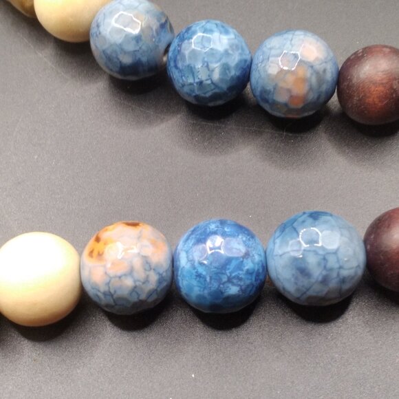 Wood Beads with Copper Blue Beads and Blue Stone Pendant - Picture 5 of 6